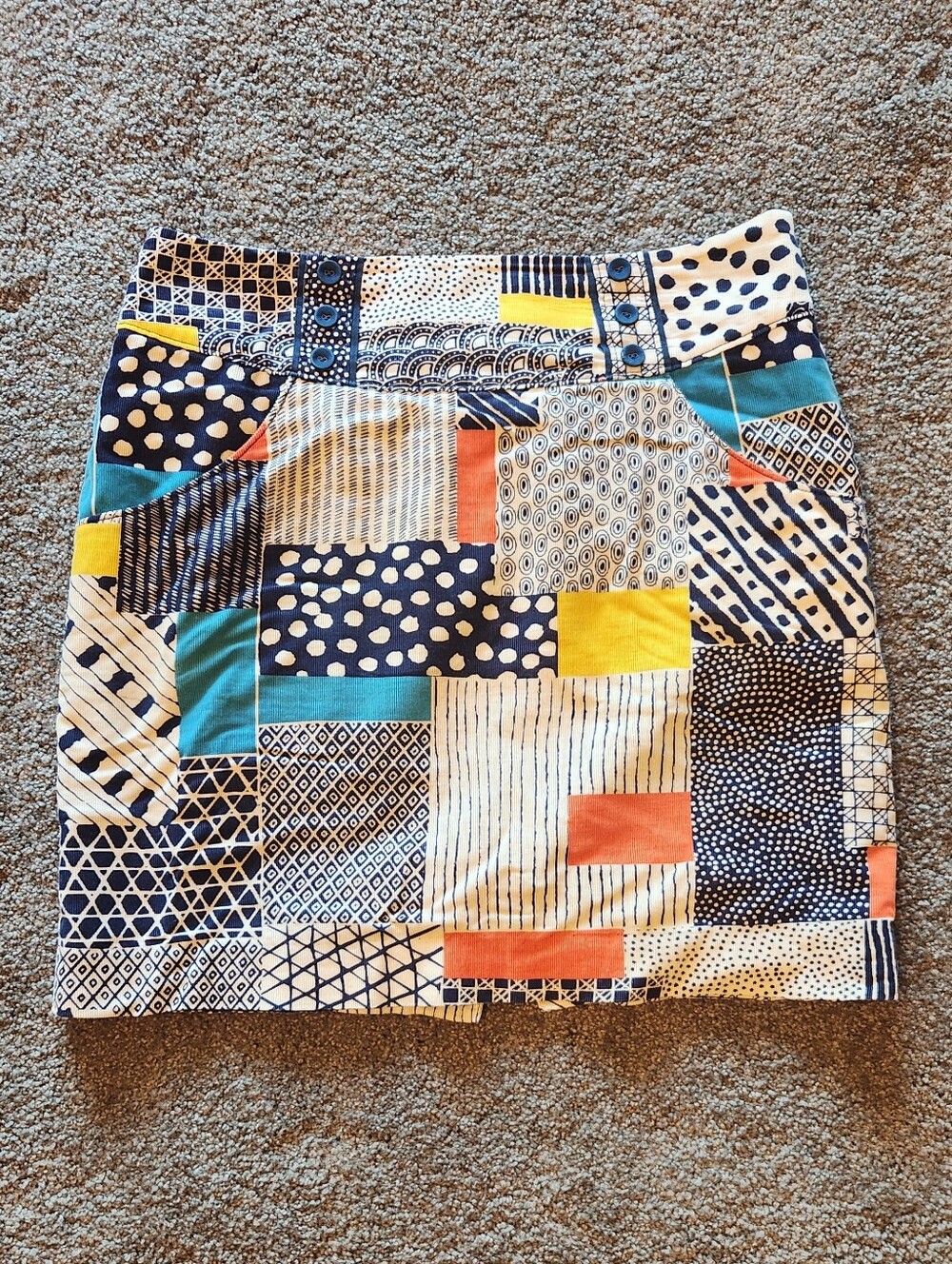 Patchwork Geo-Print Mini Skirt in Navy, Yellow & Teal